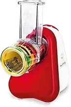 Moulinex DJ756G Fresh Express Plus Electric Cutter, Vegetable Slicer, 5 Inserts Including Graters, 200W, Metallic Red/White