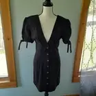 Free People Deep Plunge Linen Button Front Mini Dress med Black