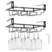 2Pcs Adjustable Wine Glass Rack Under Cabinet, Punch-Free 3 Rows Stemware Met...