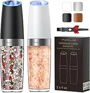 FORLIM [Large Capacity] Gravity Electric Salt and Pepper Grinder Set, Battery Powered One Hand Automatic Operation, Adjustable Coarseness, LED Light - 2 Pack