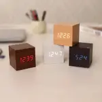 CREATIVE VOICE-ACTIVATED WOODEN CUBE LED ELECTRONIC DIGITAL