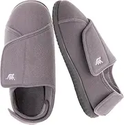 [EUROPEAN SOFTEST] Men's 80-D Memory Foam Diabetic Slippers with Adjustable Closures,Extra Wide Width Comfy Warm Plush Fleece Arthritis Edema Swollen Diabetic House Shoes Breathable Machine Washable w/Anti Slip Sole