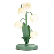 Vintage Flower Table Lamp for Home, 5 Lily of the Valley Bedside Lamps 3 Color Modes Nightstand Lamp for Bedroom US Plug Green
