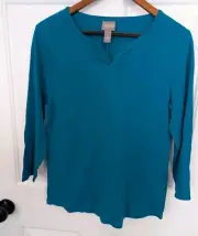 Chicos Women's Knit Top, Skylar Split Opulent Teal Size 1
