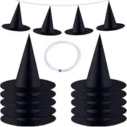 10 PCS Halloween Witch Hats, Black Hanging Witch Hat, Witch Costume Accessories Witches Hats with 328 FT Nylon Cord Wizard Hats Indoor Outdoor Halloween Decorations for Home Yard Porch Ceiling