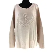 Allsaints Beige Wool Linen Nautical Anchor Knit Sweater 14 NEW Alpaca Jumper 10