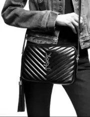 YVES SAINT LAURENT Black Chevron Quilted Lou Camera tassel pattern Bag