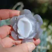 2.25in Agate Geode Lotus Flower Hand Carved Crystal Druzy