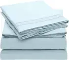 4 Piece Baby Blue Full Size Solid Color Bed Sheets Pillowcases Deep Pocket