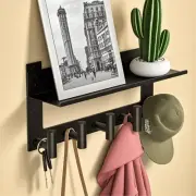 Wall-mounted Coat Rack with Shelf Wall Hooks with Upper and Lower Double Stor...