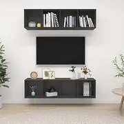 TV Entertainment Center Wall-Mounted TV Cabinets 2 pcs Grey Engineered Wood
