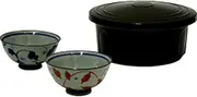 Hitsu: Far Infrared Ceramic Hitsu-kun & Mini Bowl Set, Arita Ware Arabesque (Blue) (Red)