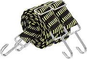 uxcell 2Pcs Adjustable Bungee Cords with Hooks, 79 Inch Flat Heavy Duty Elasticity Straps Rubber Bungee Cords with Buckle for Outdoor, Camping, Tarp, Bike Rack, Luggage, Black Yellow