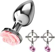 Metal Bullet Butt Plug Female Training Adjustable Nipple Clamp Nipple Ring With Flower-Shaped Base Butt Plug Sex Toy Set