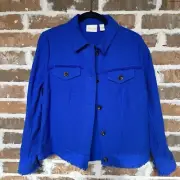 CHICOS Jean Jacket Textured & Tank Top Blue Button-Up Casual Raw Hem Sz 1 US M