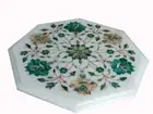 12" Marble Corner Side malachite Table Top Semi Precious Stones Work