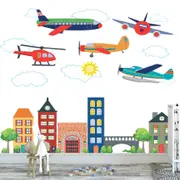 Airplane With City Building Wall Decal