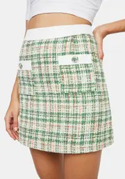 [Glamorous] Green White Tweed Mini Skirt