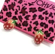 Betsey Johnson Red Enamel Mini Strawberry Stud Earrings NWT