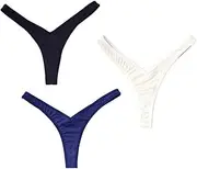 [FARZAH] 3 pcs Shape Sexy Low Rise Panties Women G String Seamless Bikini Thong Underwear Female Underpants (Color : Black Navy White, Size : Large)