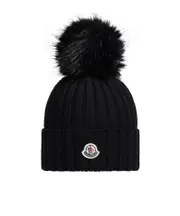 Wool Beanie with Pom Pom One size black