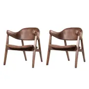 Design Square Set Of 2 Faux Leather Accent Lounge Relaxing Arm Chair Walnut