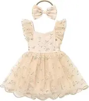 [ODASDO] Baby Girls Floral Embroidery Tulle Tutu Romper Dress Headband Set for First Birthday Party Cake Smash Wedding
