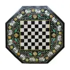 18'' Black Marble Chess Table Top Pietra Dura Inlay Children Game Kids c68