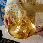 Golden Incense Burner Set Diffuser Tabletop Ornament Arabian Incense Holder