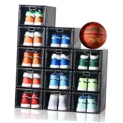 12 Pack Shoe Storage Box, Clear Shoe Storage Organizer with Magnetic black