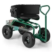 CostwayRolling Garden Cart Scooter with Tray Storage Basket Tool Pouch Seat Cushion-Green