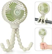 snawowo Mini Handheld Portable Pram Fan, Baby Stroller Fan, Car Seat Fan, USB or 4000mAh Battery Powered, with Flexible Tripod Clip on Student Bed Desk Bike Crib Treadmill Camping Traveling