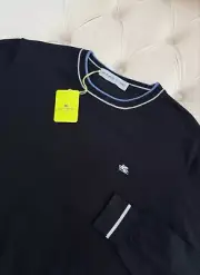 New ETRO Milano Pullover Lana Wool Knit Logo Crew Neck Black Sweater Size M