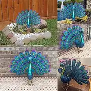 GAOCITA Beautiful Peacock Statue Ornament,2025 New Metal Peacock Outdoor Statue Peacock Statue Garden Decor, Realistic Metal Peacock Lawn Decoration Outdoor Sculpture Easy DIY Assembly Peacock, Blue