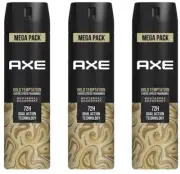 3 Pack Axe Gold Temptation Deodorant Body Spray for Men, 215ml / 7.2 FL Oz X 3