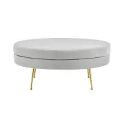 Oscar Luxurious Plush Linen Fabric Ottoman Bench Foot Stool Large - Light Grey - Large / Light Grey
