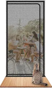Robust Pet-Proof Screen Door with Zipper for 90x210cm Doors White Preventing Dogs and Cats from Escaping Black Fits Door Size-110x220cm