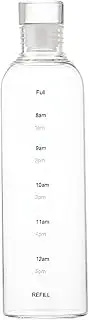 HENGFEI 16oz Borosilicate Glass Water Bottle with Time Markings and Travel Sleeve, Glass Lid.(500ml Transparent)