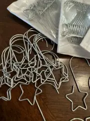 NEW 100 ~Whimsical Christmas Tree Ornament Hooks Hangers big silver STARS STARS