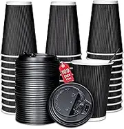 Disposable Coffee Cups 12 oz 100 Pack, 400ml Drinking Paper Cups with Lids for Hot Cold Coffee Drinks with Straw, Ideal for Home Business Office Party Cafe Travel to Go (Black)