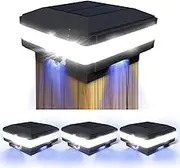 Sumaote Solar Post Cap Light, 52 LEDs 160 Lumen Outdoor Solar Post Light Fits 4x4 5x5 6x6 Wooden Posts IP65 Deck Fence Lights Platform Garden Patio 6000K White Lighting, Black Shell, 4 Pack