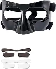 Justivana Sports Face Guard, Nose Guard for Broken Nose, Basketball Football Softball Training Face Protect Shield, Easy to Use Black Close