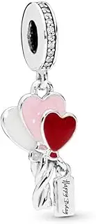 [FGT] Happy Birthday Balloons Charm Compatible with Pandora Bracelets Pink Red Women Sister Mum Daughter Granddaughter S925, Cubic Zirconia, Cubic Zirconia