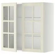 METOD wall cabinet w shelves/2 glass drs, white/Bodbyn off-white, 80x37x80 cm