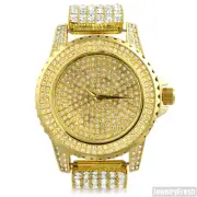 Gold Finish Crystal Iced Out Sport Watch For Men or Women