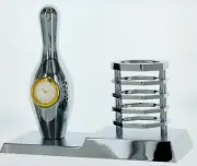 Pen Pencil Holder Analog Desk Mini bowling Clock Pen Holder