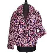 UGG Women's Mandy Faux Fur Pink Leopard Hoodie Large Fuzzy Lined