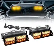 I LITTON 2-in-1 Amber LED Windshield Strobe Light for Vehicles, 2 x 7.2” LED Dash Strobe 12V Flashing Windshield Light with Suction Cups, 16 Flashing Modes Emergency Strobe Light for Trucks ATV Cars