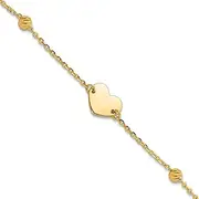 [JewelryWeb] 8.3mm 14k Solid Yellow Gold Polished and Sparkle Cut Love Heart And Beads Plus 3 Centimeters Extension Bracelet 17 Centimeters Link-Bracelet for Women