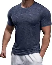 [AhaAha] Selected Softest Men's T-Shirt Quick Dry Short Sleeve Crew Neck Utmost Breathable Comfort Moisture Wicking Tee, Navy, X-Small